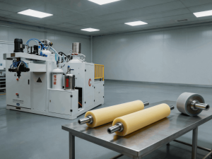 Production process and equipment of glue-roller...
